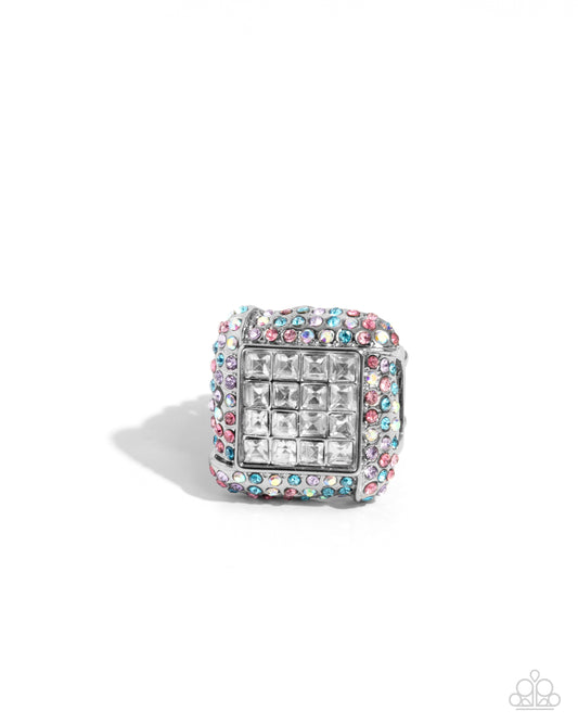 Medium SQUARE - Multi Colored & Iridescent Rhinestone Ring Paparazzi R0839