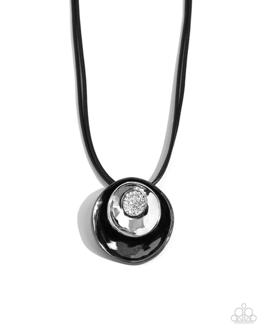 Duchess Disc - Black Gunmetal & Silver Disc Pendant Necklace Paparazzi N2644