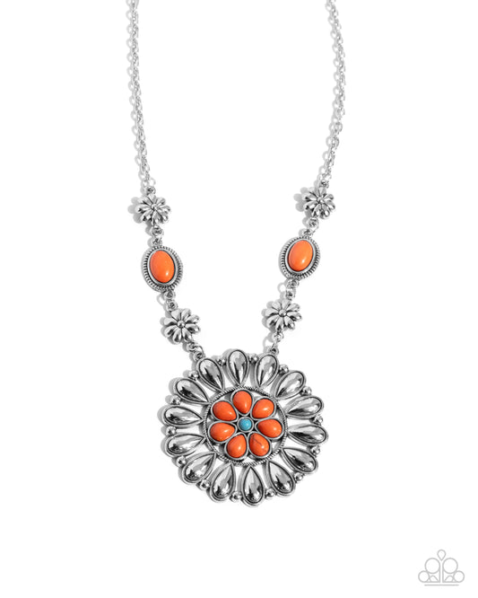 Ornate Opinion - Orange Stone Flower Santa Fe Style Necklace Paparazzi N2441