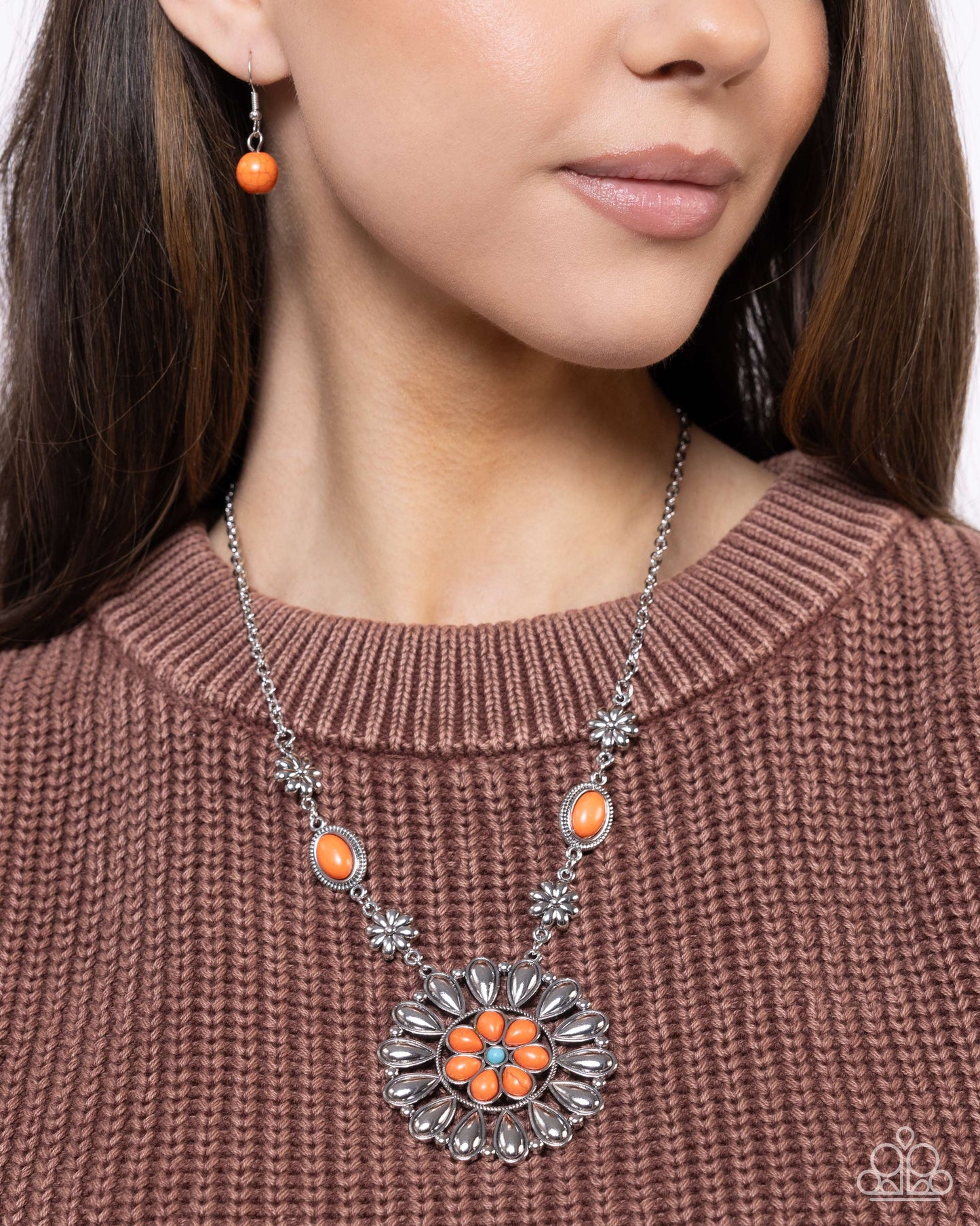 Ornate Opinion - Orange Stone Flower Santa Fe Style Necklace Paparazzi N2441