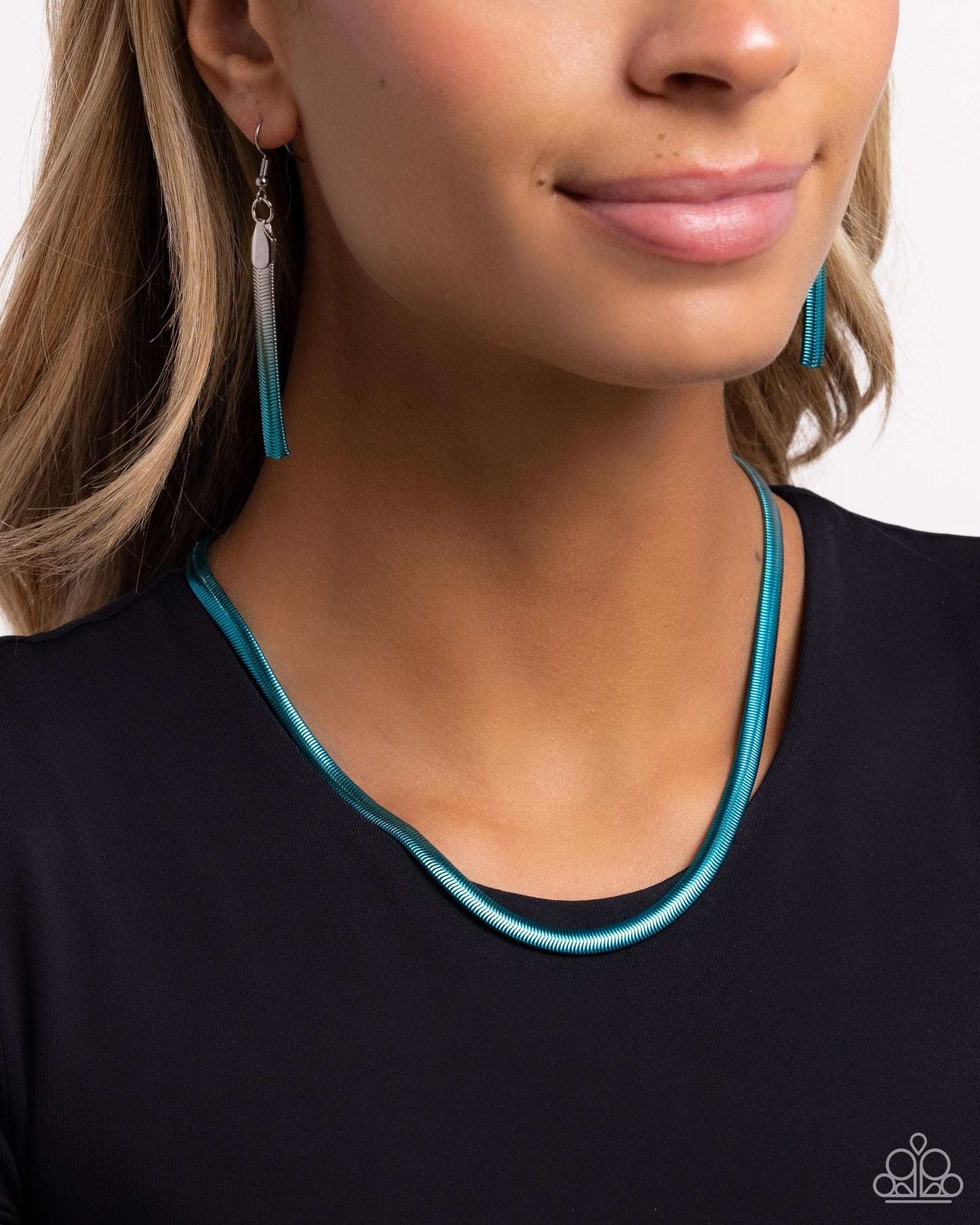 Spray Paint Sass - Blue Spray Paint Effect Silver Snake Chain Necklace Paparazzi N2535