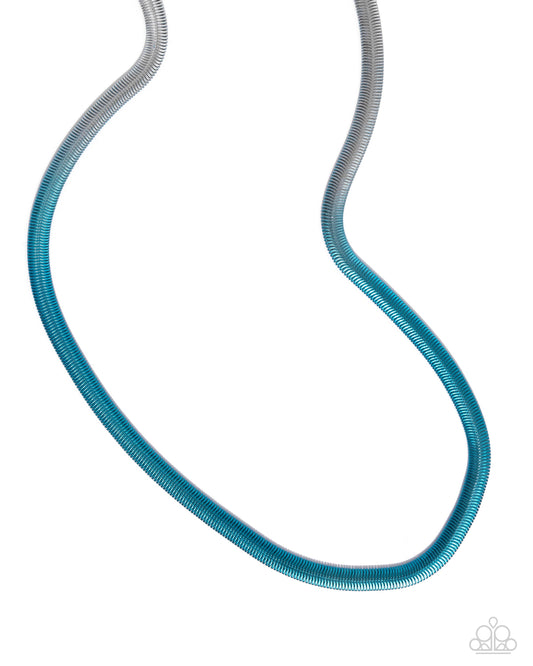 Spray Paint Sass - Blue Spray Paint Effect Silver Snake Chain Necklace Paparazzi N2535