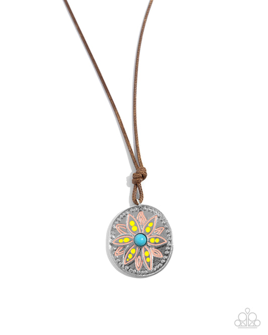Mandala Marvel - Yellow - High Visibility, Turquoise, Desert Flower Painted Floral Santa Fe Style Necklace Paparazzi N2752