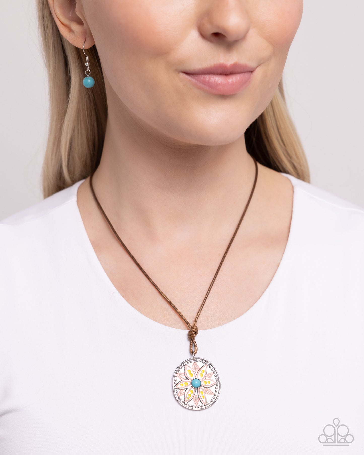 Mandala Marvel - Yellow - High Visibility, Turquoise, Desert Flower Painted Floral Santa Fe Style Necklace Paparazzi N2752