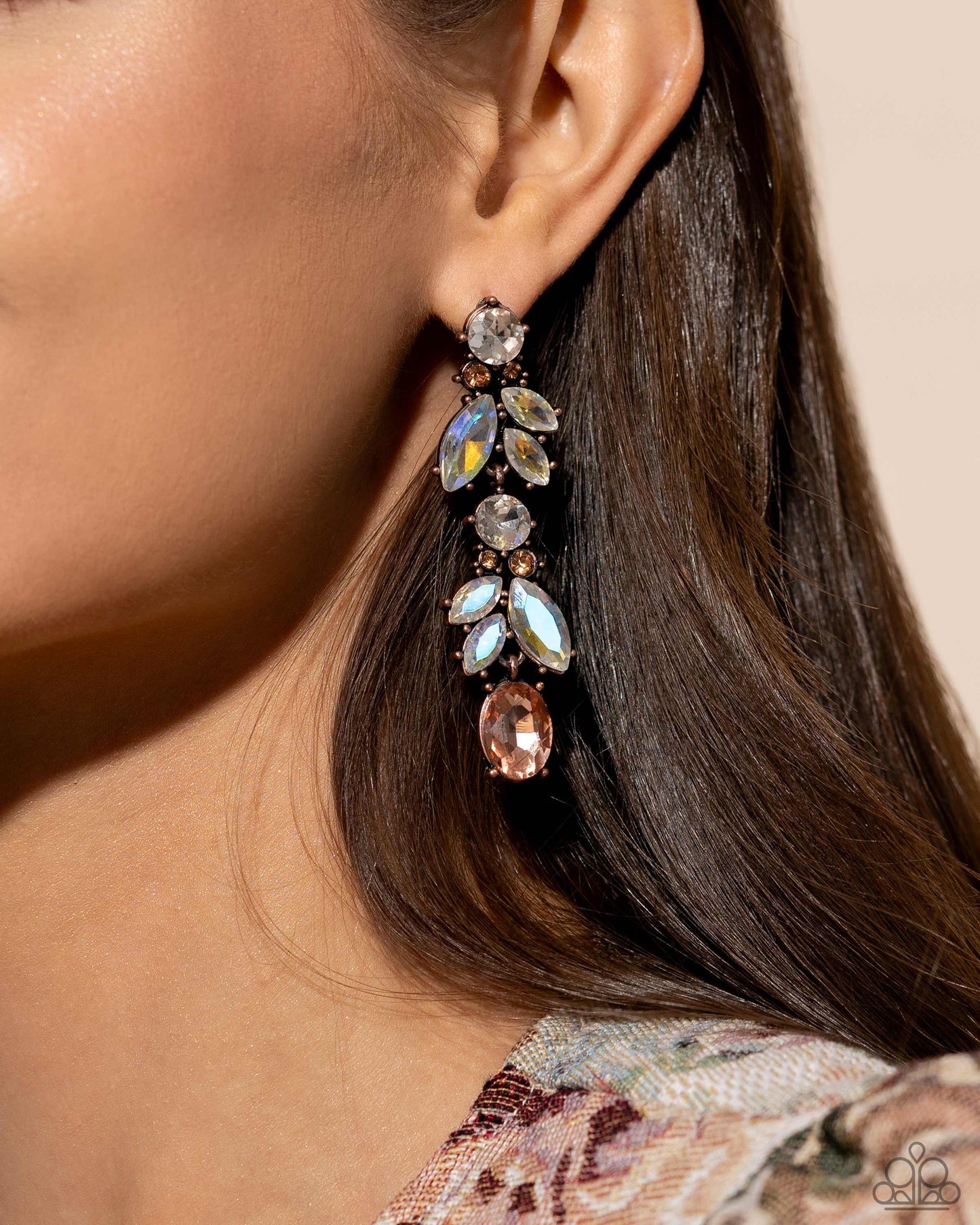 Dancing Debut - Copper, White, Peach, Light Topaz & UV Gem Post Earring Paparazzi E2360
