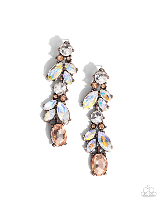 Dancing Debut - Copper, White, Peach, Light Topaz & UV Gem Post Earring Paparazzi E2360