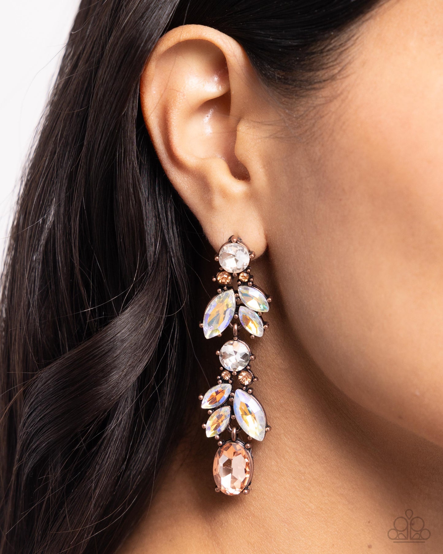 Dancing Debut - Copper, White, Peach, Light Topaz & UV Gem Post Earring Paparazzi E2360