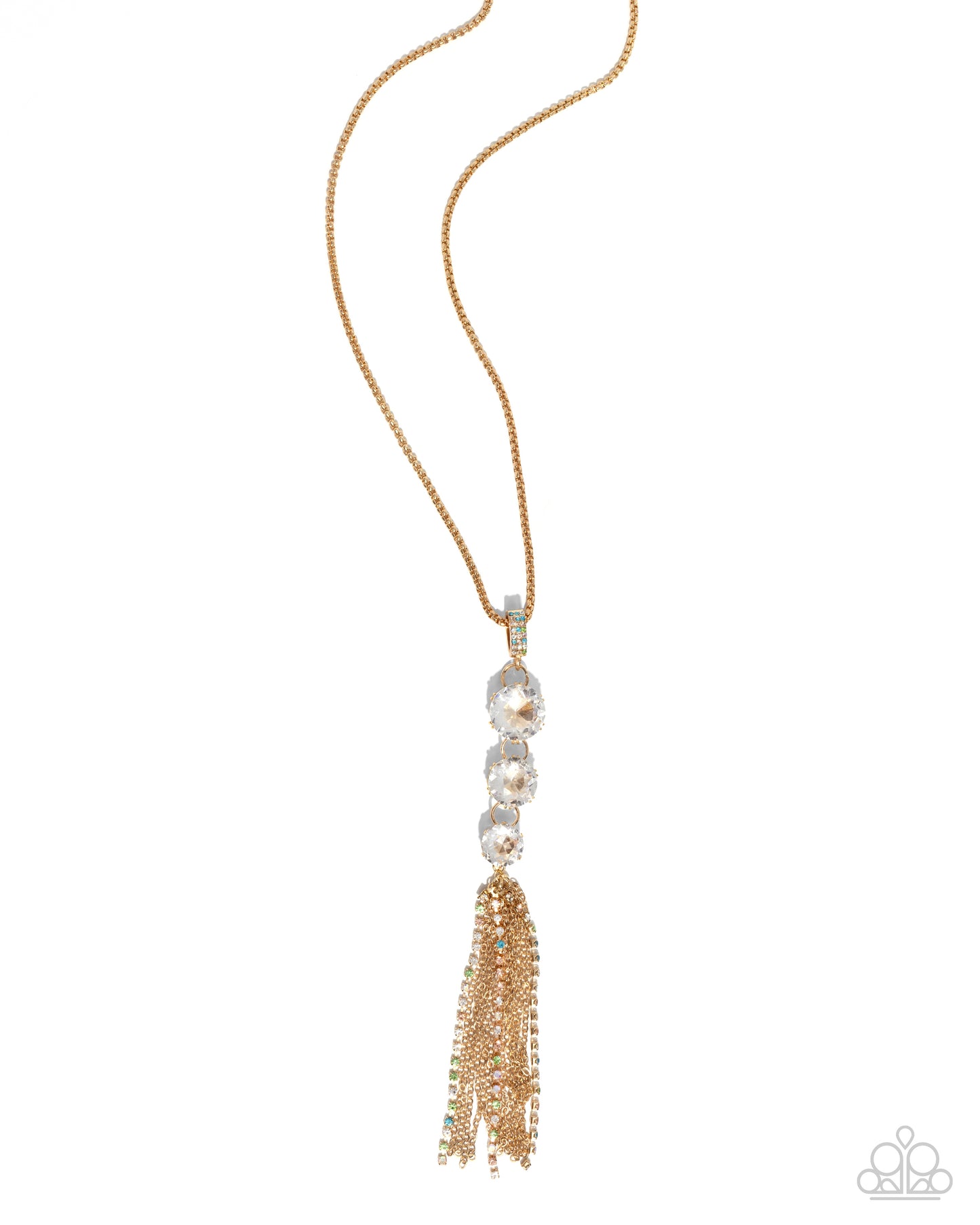 Stacked Standpoint - Gold Box Chain Iridescent & White Gem Necklace Paparazzi N2830