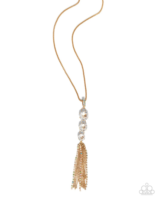 Stacked Standpoint - Gold Box Chain Iridescent & White Gem Necklace Paparazzi N2830