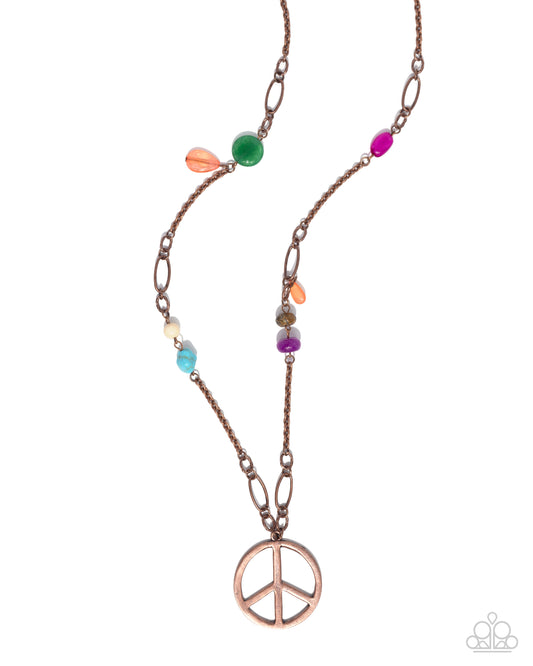 Peaceful Playtime - Copper Peace Sign, Lavender, Desert Rose, Orchid Acrylic, Amethyst, Turquoise, Jade Tiger Eye Stone Necklace Paparazzi N3375