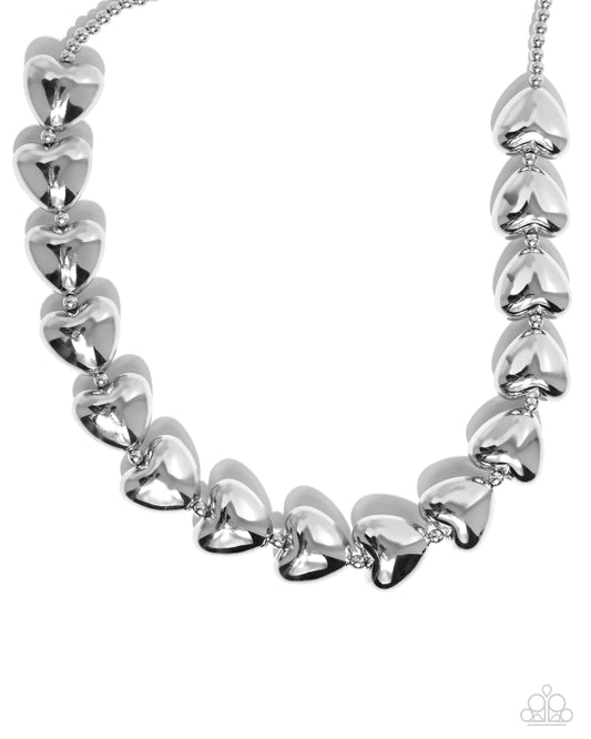 Hello Heartstrings - Silver Heart Bead Necklace Paparazzi N2743