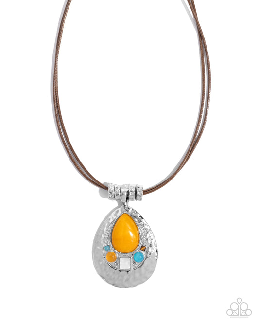 Admirably Artisan - Yellow, Turquoise, Orange, Tiger's Eye Stone Santa Fe Style Necklace Paparazzi N3325