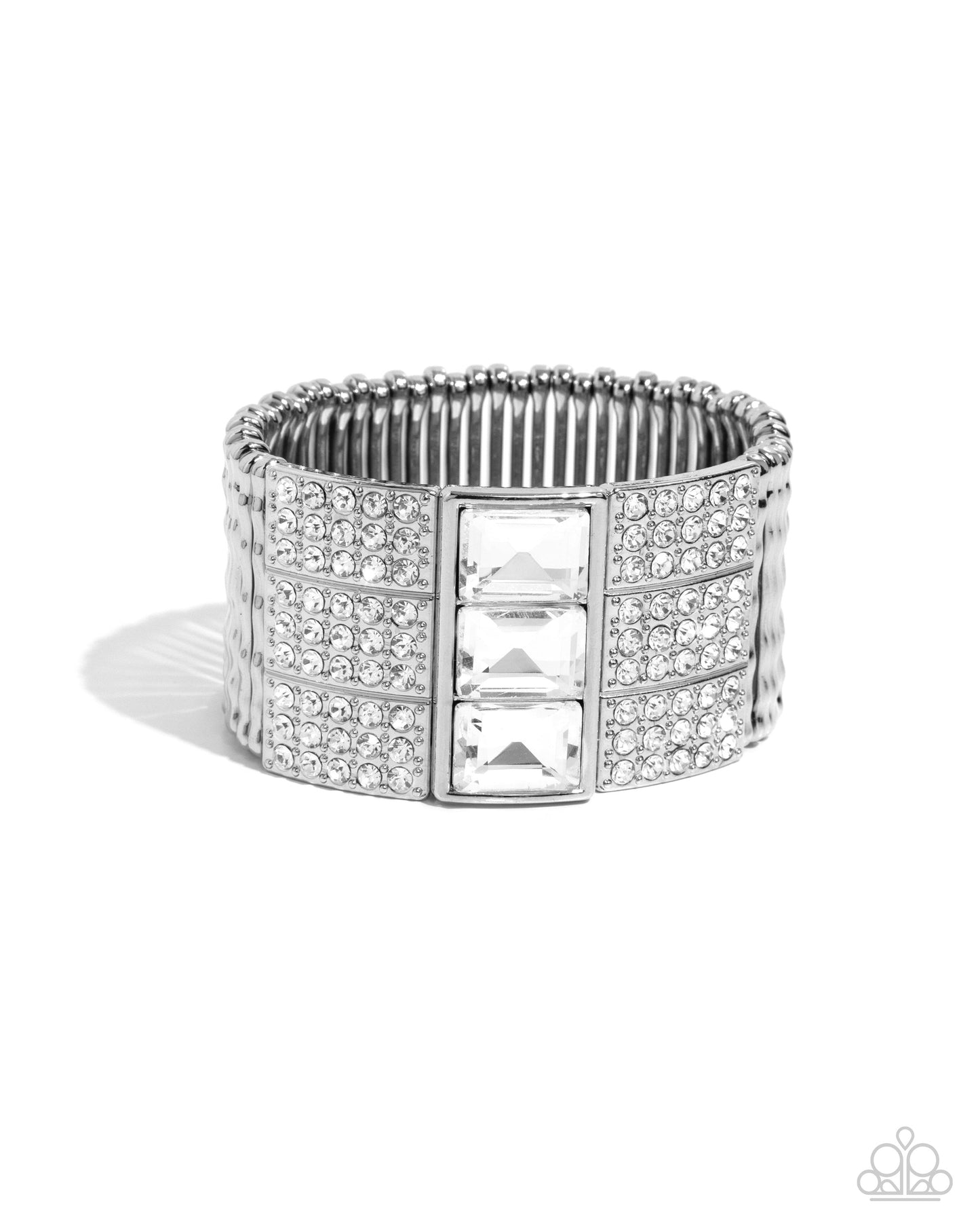 Dramatic Diva - White Rhinestone & Gem Stretch Dazzling Bracelet Paparazzi B1858