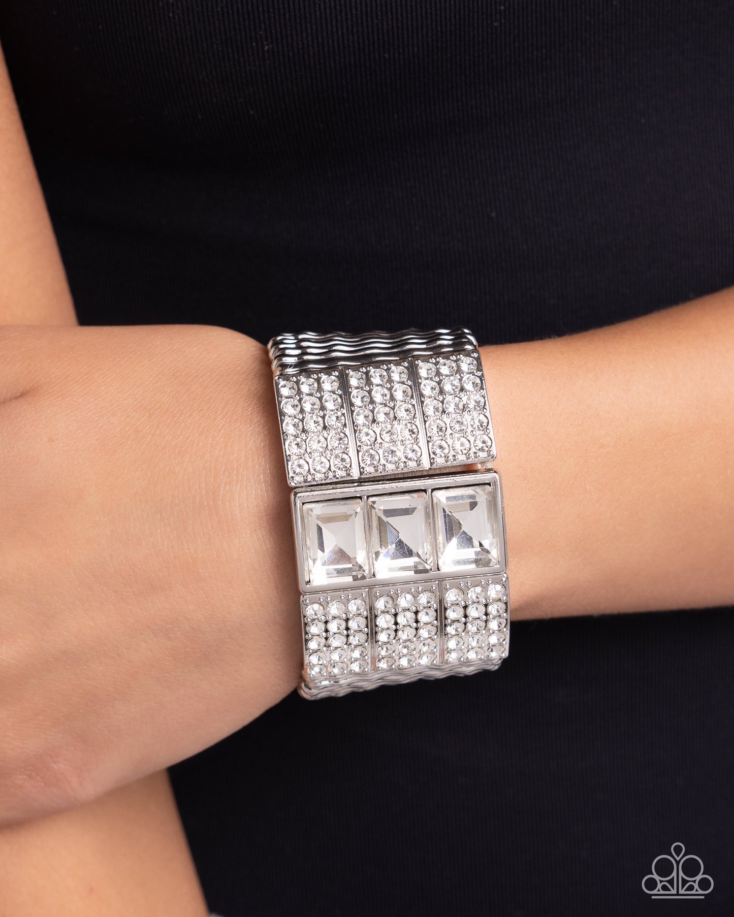 Dramatic Diva - White Rhinestone & Gem Stretch Dazzling Bracelet Paparazzi B1858