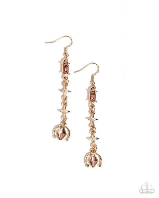 Trendy Trimming - Gold Fitting, Peach, White Gem & White Pearl Earring Paparazzi E2706