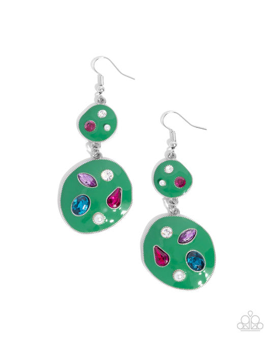 Gallery Genius - Green - Mint Green Painted Frame & Mulicolored Gem Earring Paparazzi E2488