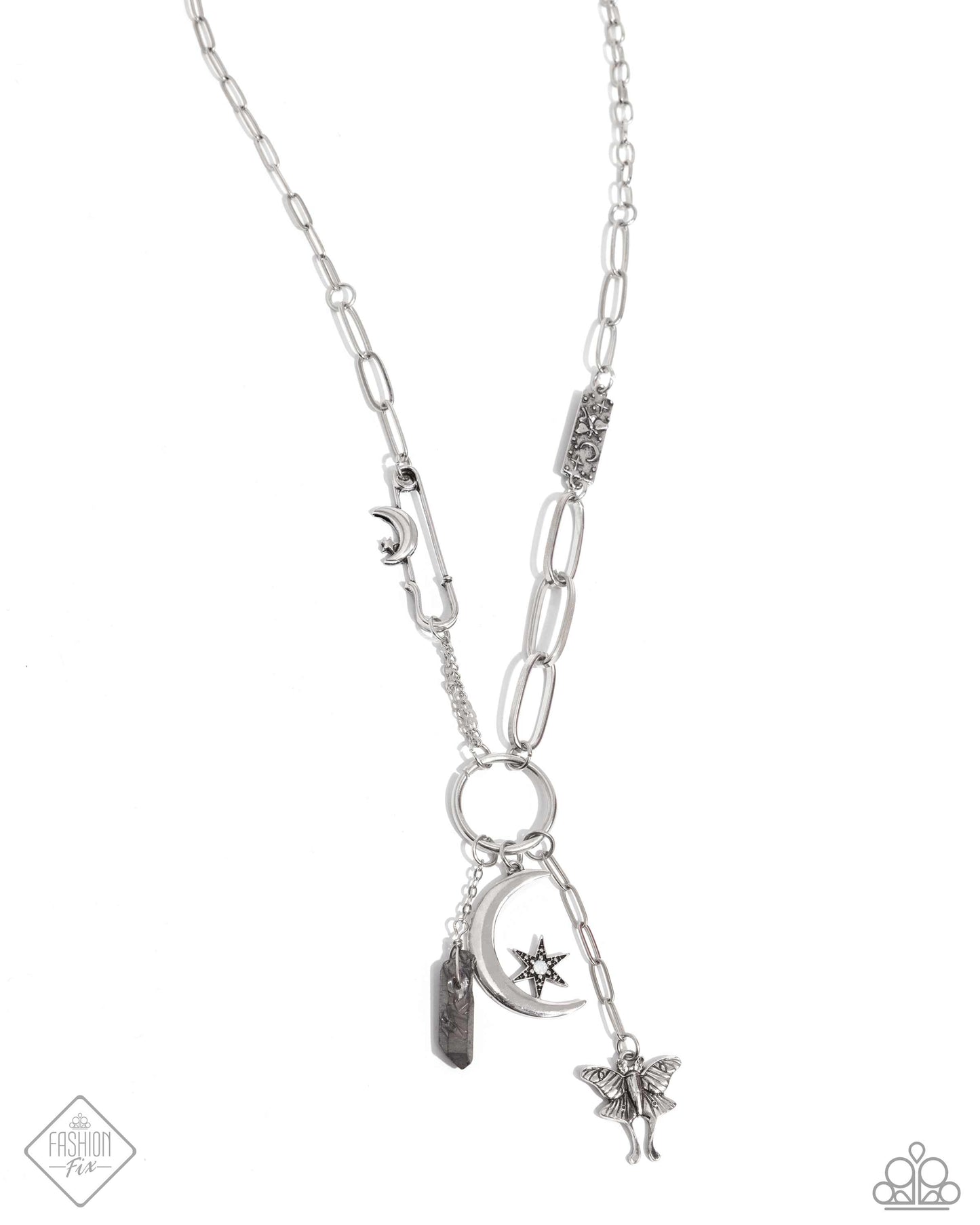 Celestial Confidence - Silver Moth, Moon, Star, Hematite Necklace Sunset Sightings Fashion Fix June 2024 Paparazzi N3614