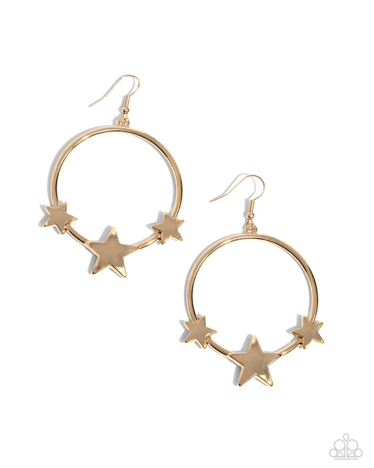 Let SPARKLE Ring! - Gold Star Hoop Patriotic Earring Paparazzi E2228