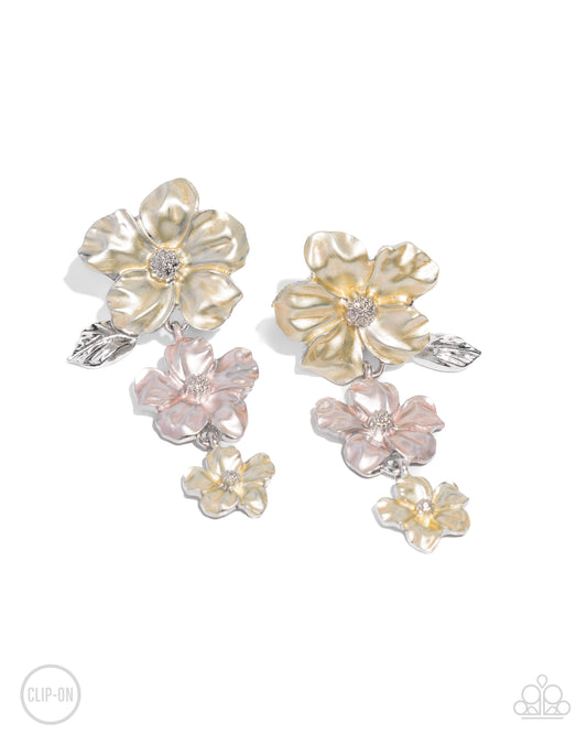 Balanced Bouquet - Yellow Metallic Desert Flower & Lemon Drop Flower Earring Paparazzi E2441