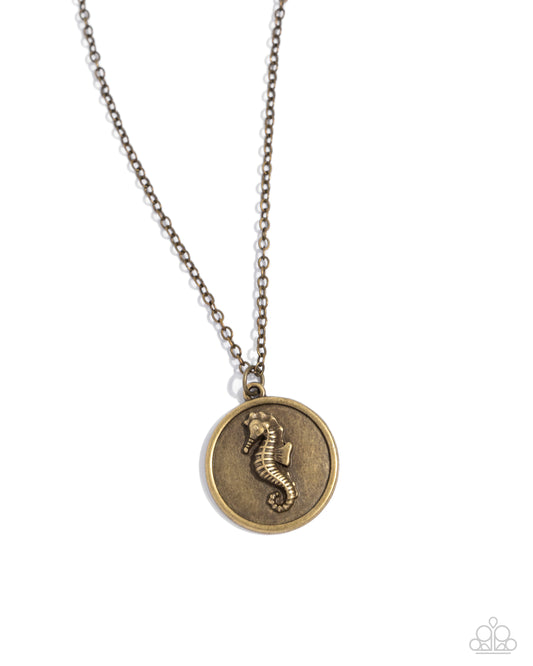 Seahorse Solo - Brass Seahorse Beach Theme Necklace Paparazzi N2717