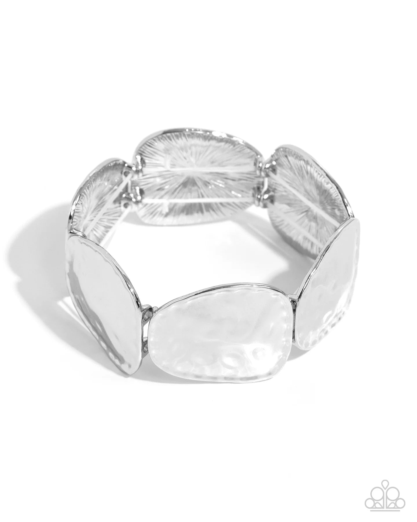 Paparazzi Admirably Antiqued - Silver Hammered Disc Stretchy Bracelet B2485
