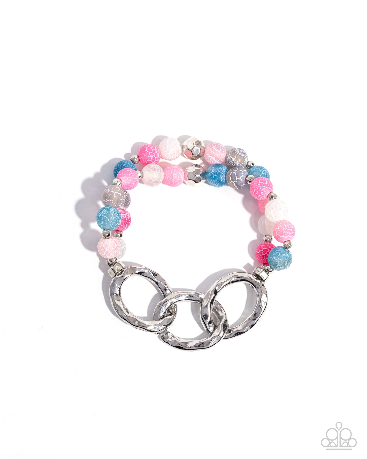 Hammered Haven - Pink, White, Light Blue & Gray Stone Bead Stretch Bracelet Paparazzi B1877