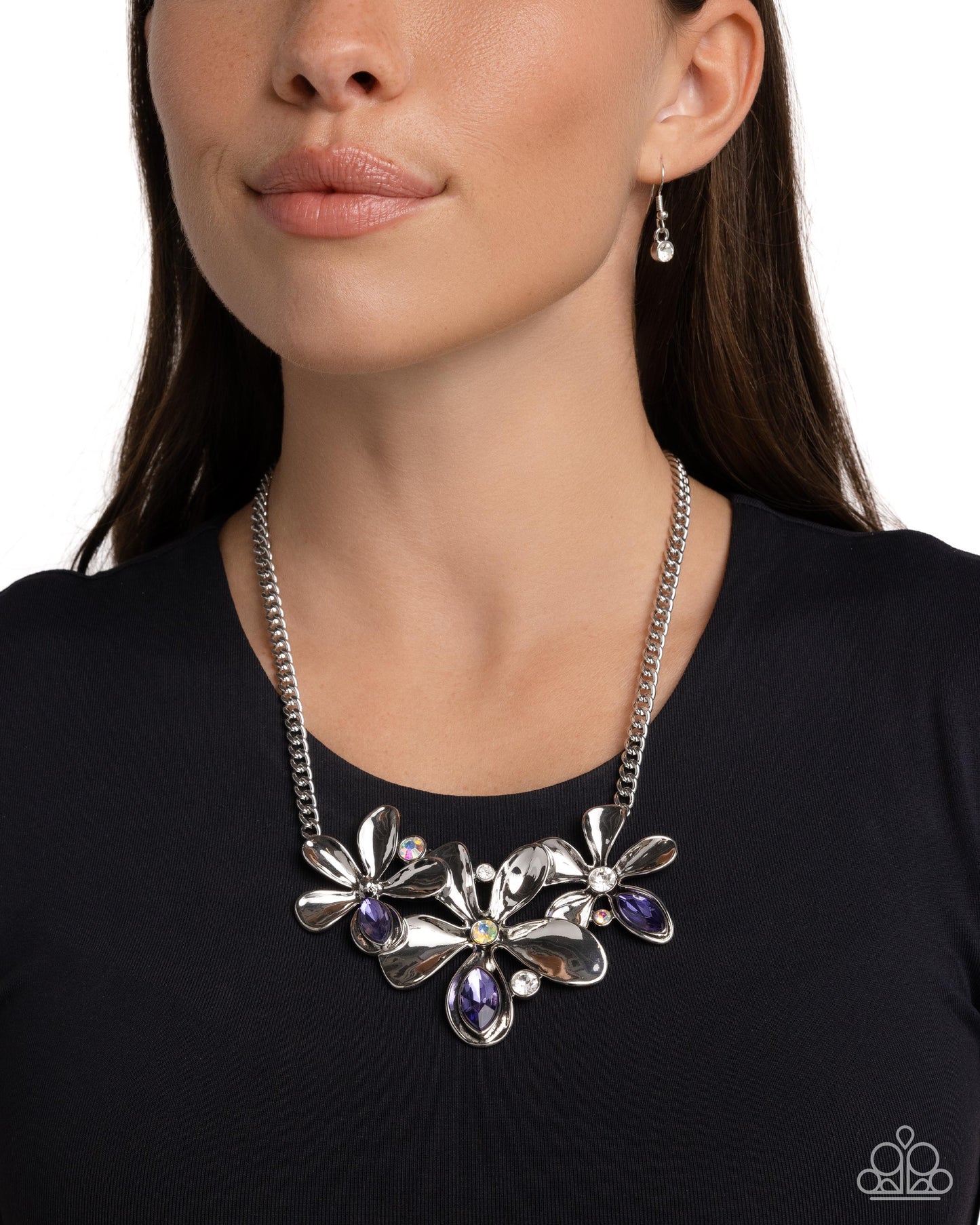 Twirling Triad - Purple Flower Gem Necklace Paparazzi N2636