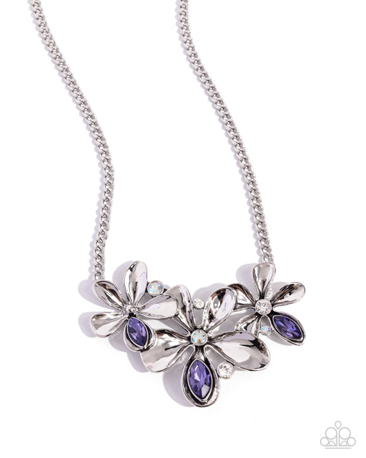 Twirling Triad - Purple Flower Gem Necklace Paparazzi N2636