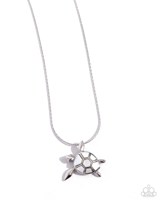 Sea Turtle Statement White Silver Short Turtle Necklace Paparazzi N2388