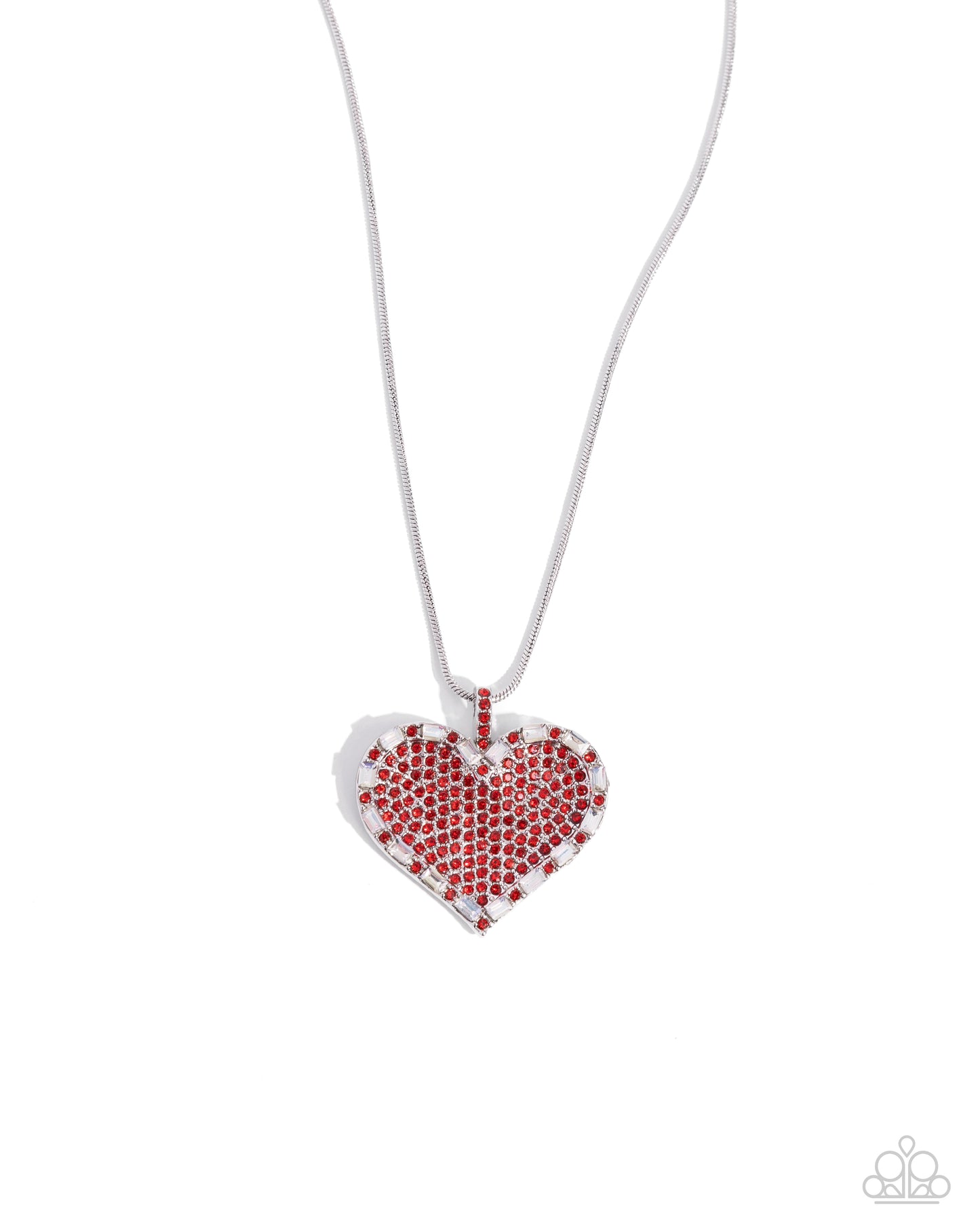 Affectionate Advance - Red Rhinestone & White Gem Heart Necklace Paparazzi N2591