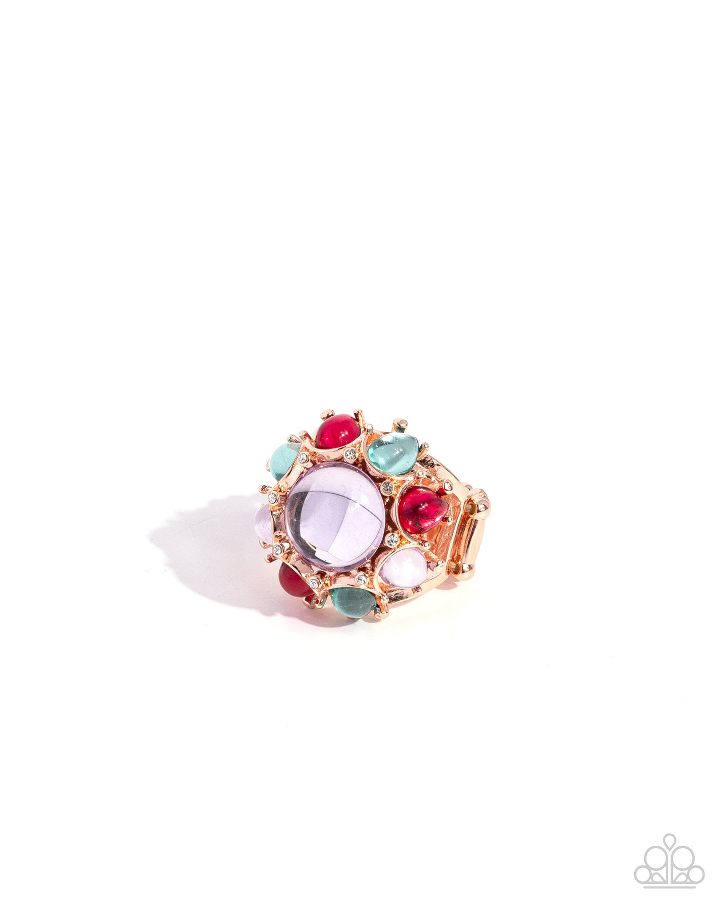 Clear Comfort - Copper - Shiny Copper Frame & White, Turquoise, Pink Ring Paparazzi R0831