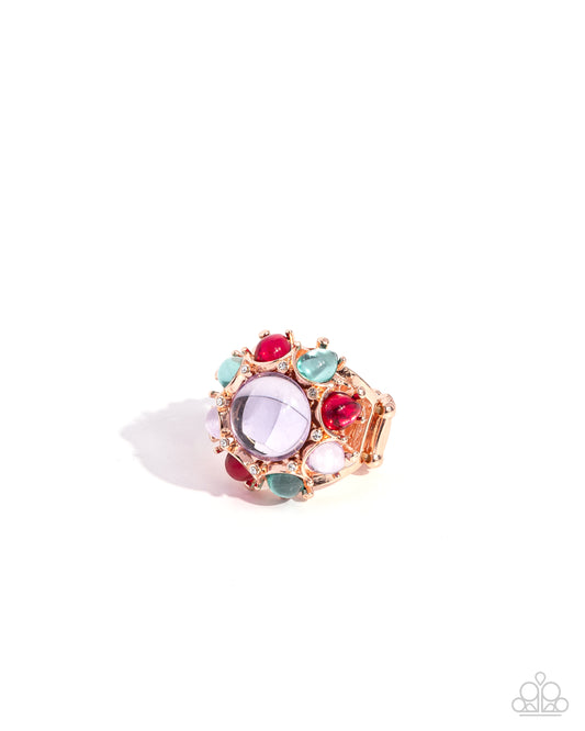 Clear Comfort - Copper - Shiny Copper Frame & White, Turquoise, Pink Ring Paparazzi R0831