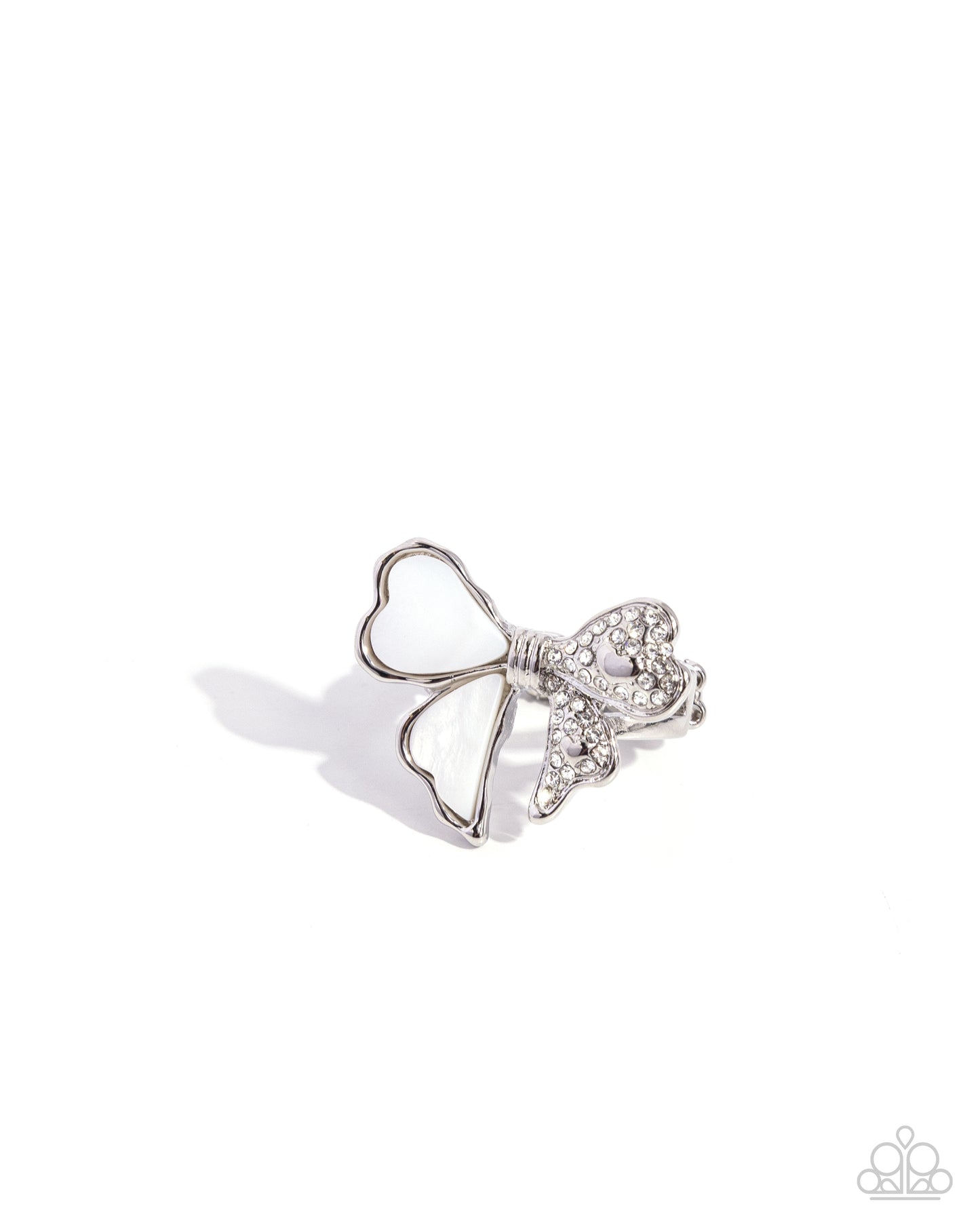 BOW-stopper - White Shell & Rhinestone Bow Style Ring Paparazzi R1031