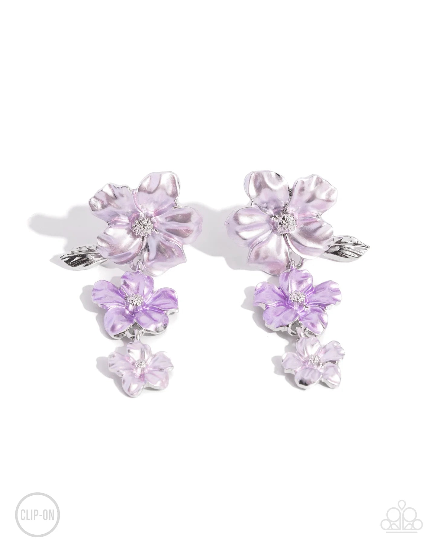 Balanced Bouquet Purple - Light Purple, Lavender Metallic Flower Clip-On Earring Paparazzi E2442