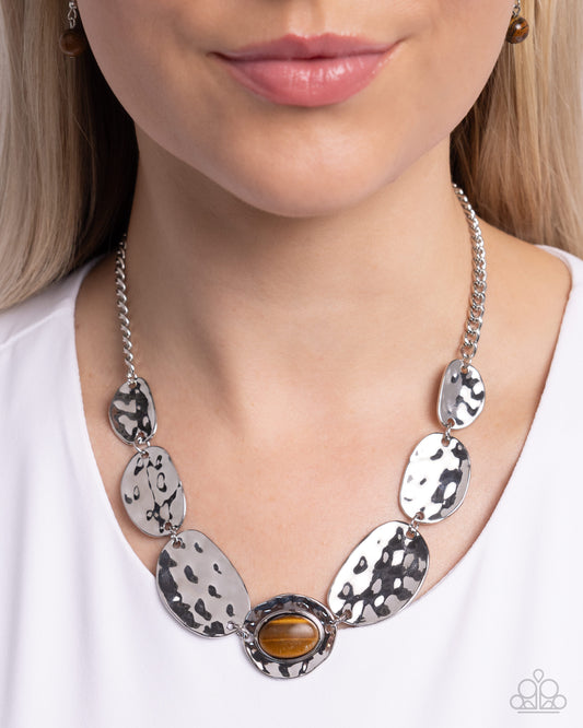Preorder Textured Timbre - Brown Tigers Eye Stone Necklace Paparazzi