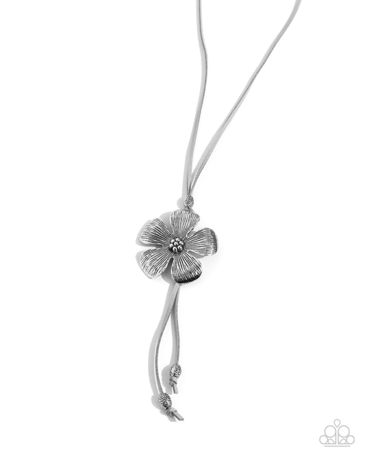Sunset Structure - Silver Flower BOLO Style Necklace Paparazzi N2742