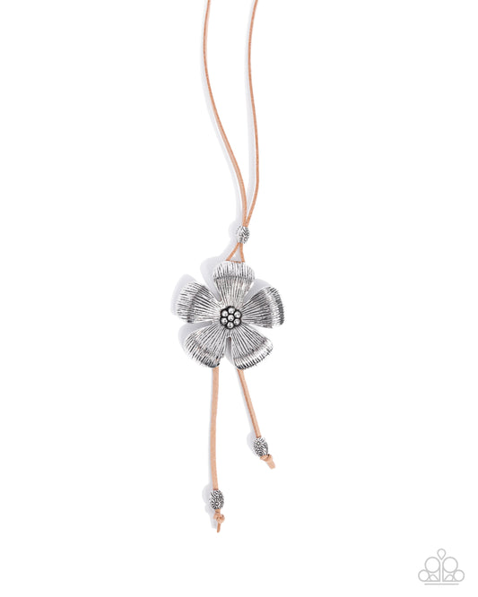 Sunset Structure - Brown Cord & Silver Flower Bolo Style Necklace Paparazzi N2693
