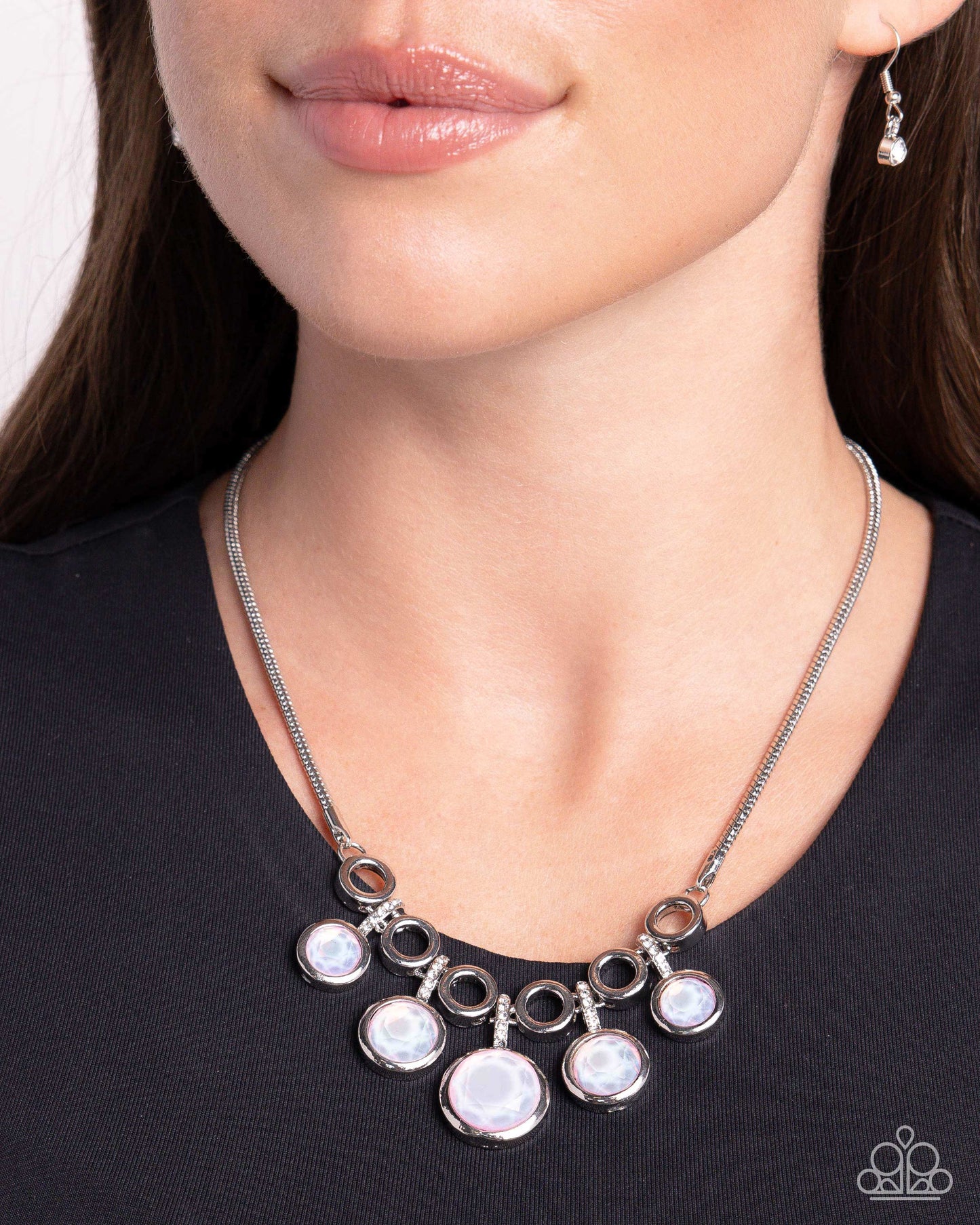 Reflective Rhapsody - Silver Snake Chain White Rhinestone & Opalescent Gray Gem Necklace Paparazzi N2819