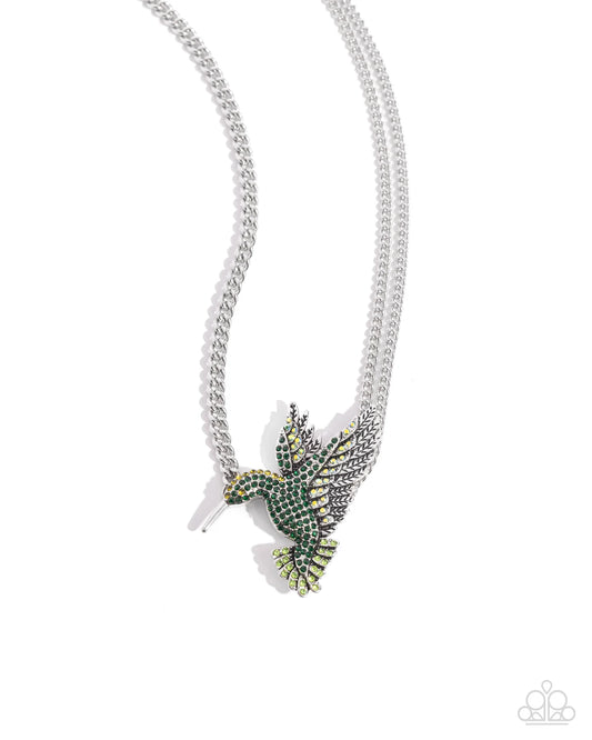 Hummingbird Headline Green Hummingbird Silver Necklace Paparazzi N2379