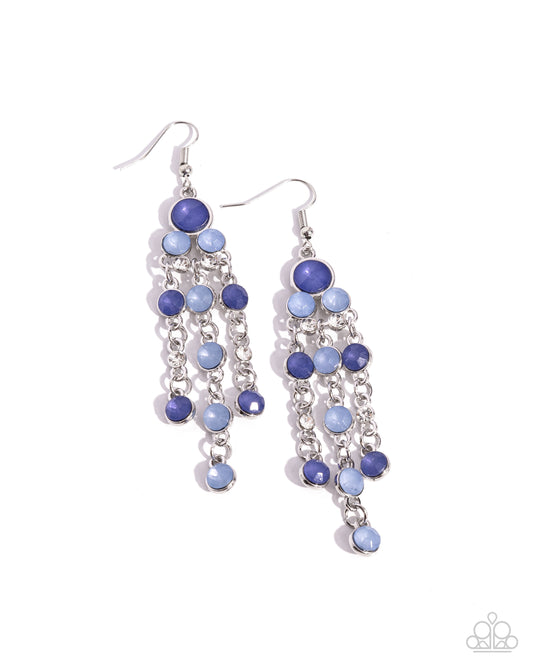 Cascading Clarity - Blue Marlin, Chambray & White Rhinestone Tapered Earring Paparazzi E2454