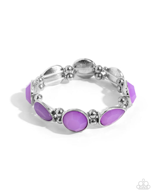 In All the BRIGHT Places - Purple Bead Silver Stretchy Bracelet - Paparazzi B2395