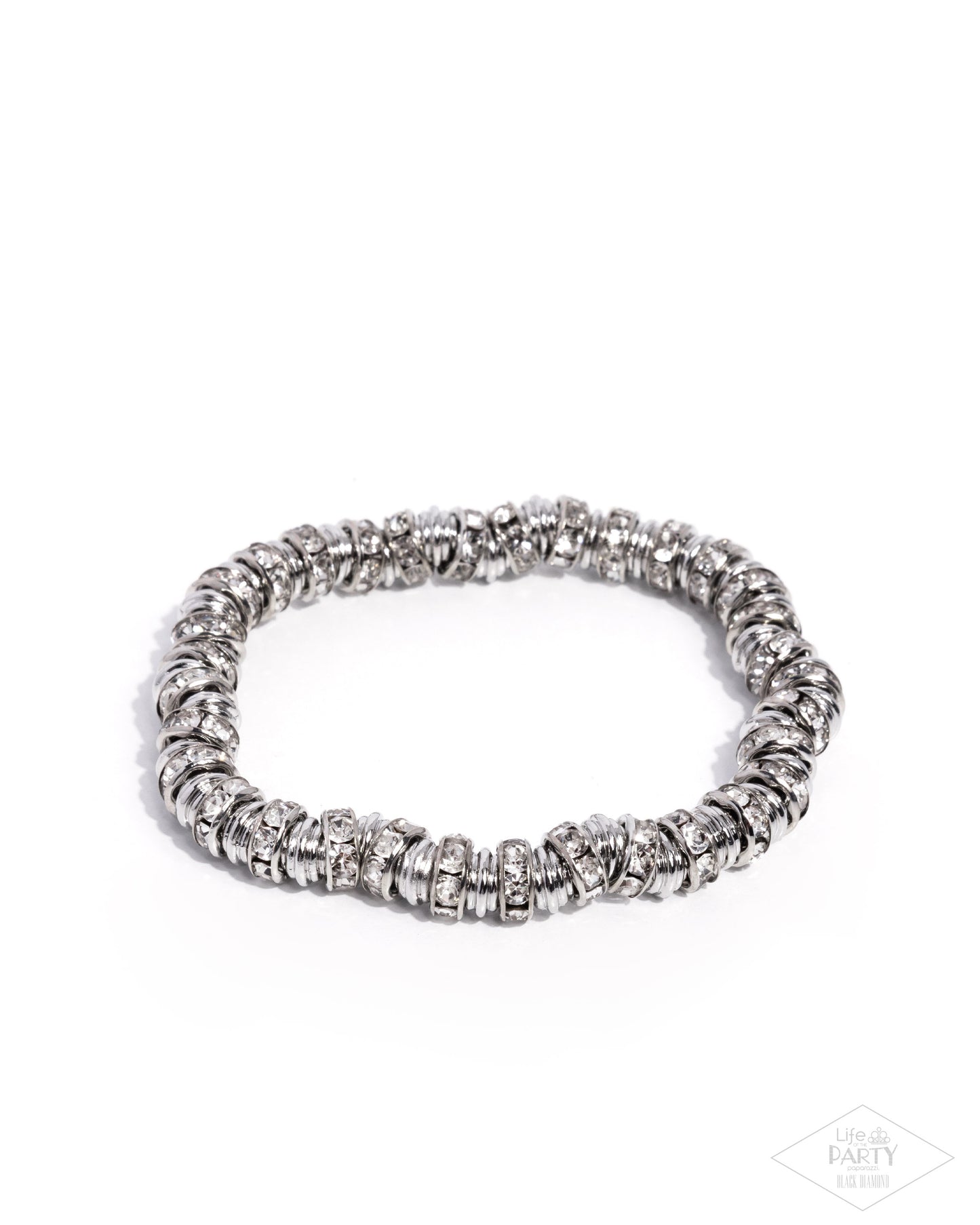 Radiant Roll Call - White Rhinestone Silver Disc Stretch Bracelet Life Of The Party Black Diamond Encore