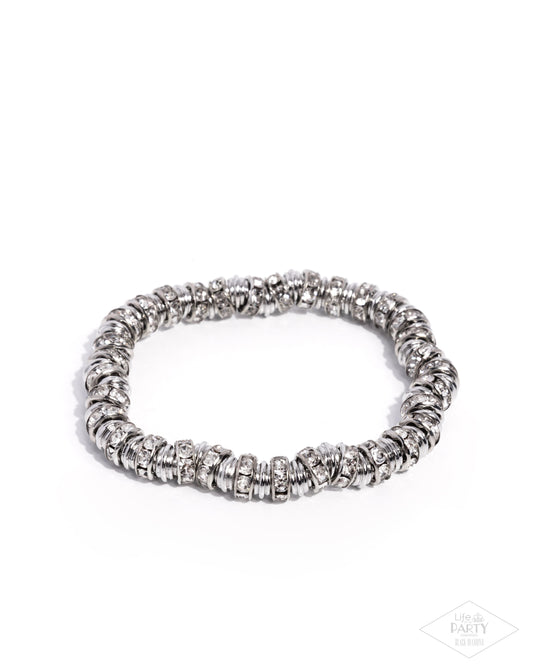 Radiant Roll Call - White Rhinestone Silver Disc Stretch Bracelet Life Of The Party Black Diamond Encore