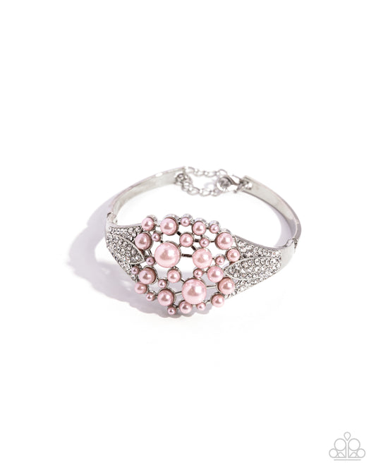 Royal Red Carpet - Pink - Bubbly Baby Pink Pearl White Rhinestone Clasp Bracelet Paparazzi B1943