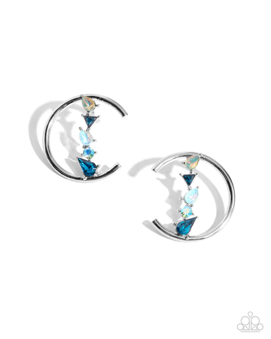 Pronged Patchwork - Blue Multicolored & Iridescent Gem Post Silver Earring Paparazzi E2733