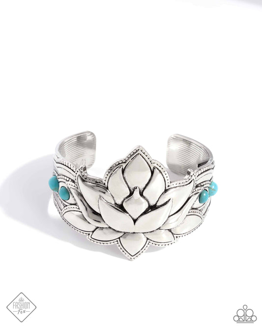 Desert Drill - Blue Turquoise Silver Cuff Bracelet Simply Santa Fe Fashion Fix August 2024 Paparazzi B2407