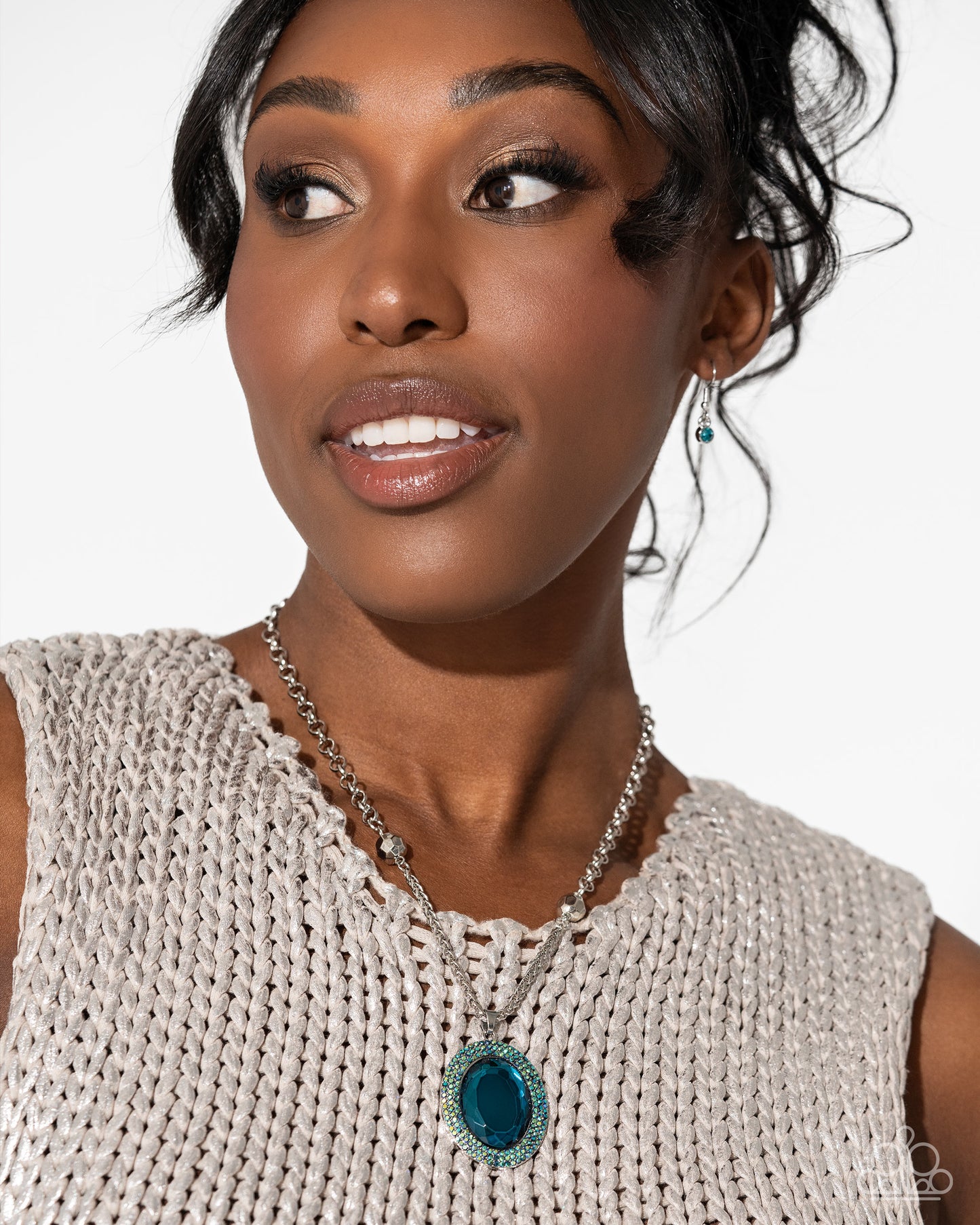 Manufactured Majesty - Blue Iridescent Rhinestone & Oval Bead Necklace Paparazzi Life Of The Party September 2024 Paparazzi N2596