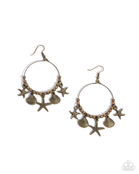 Coastal Conversation - Brass Starfish Beach Nautical Theme Earring Paparazzi E2700