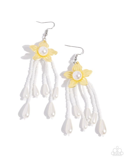 Prom Personality - Yellow Flower & White Pearly Seed Bead Earring E2399
