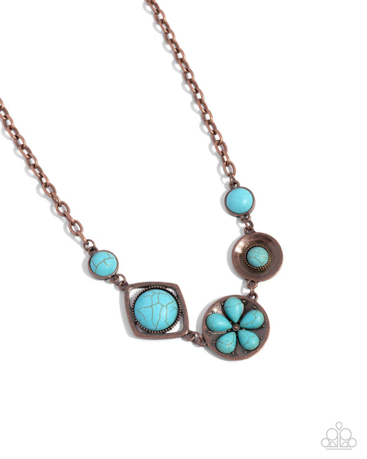 Stony Someday - Copper & Turquoise Flower Style Necklace Santa Fe Style Paparazzi N3170